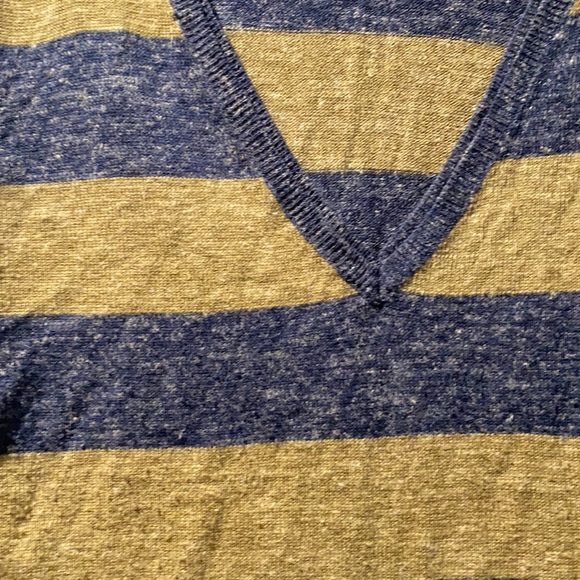 KERSH OLIVE/NAVY STRIPED SWEATER V-NECK SZ XL - Picture 2 of 3